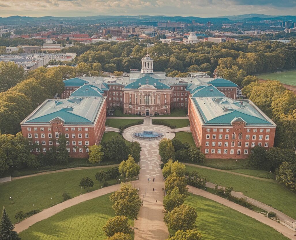 college campus aerial view